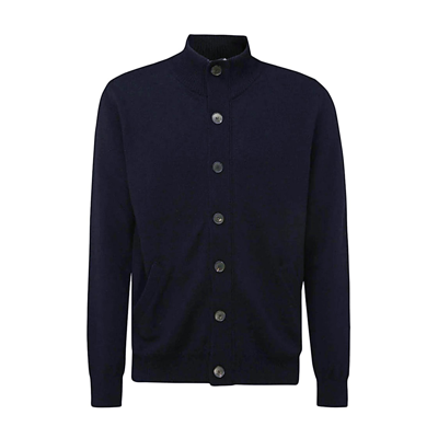 Brioni Leather-trimmed Cashmere Cardigan In Navy