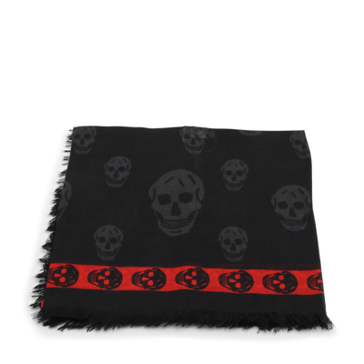 Alexander Mcqueen Black And Red Modal And Silk Blend Logo Scarf