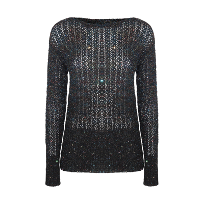 Maison Margiela Metallic Paillette Open-knit Jumper In Blue