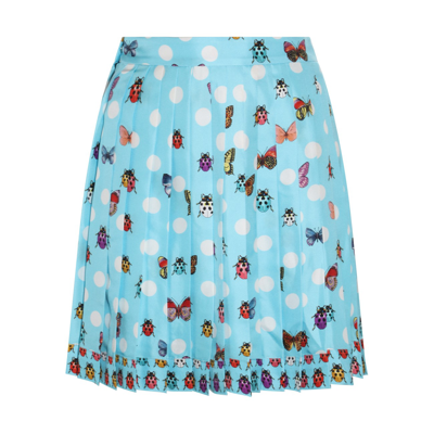 Versace Print Silk Twill Pleated Mini Skirt In Blue