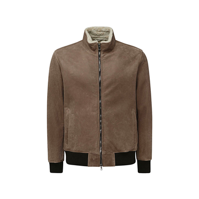 Barba Brown Leather Bomber Jacket