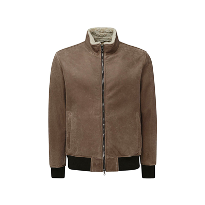 Barba Napoli Barba Brown Leather Bomber Jacket