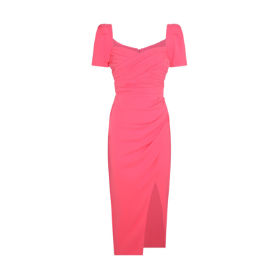 Self-portrait Iris Pleated-sleeve Gathered Crepe Midi Dress In Pink