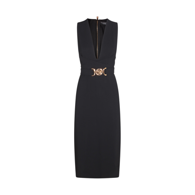 Versace Black Belted Midi Pencil Dress