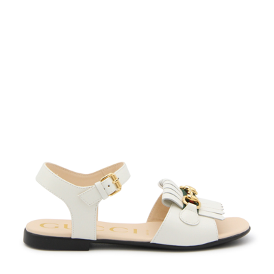 Gucci Girls White Kids Snear Horsebit-embellished Tassel Leather Sandals 6 Months-4 Years In Dusty White