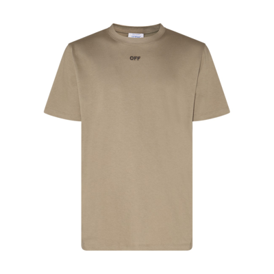 OFF-WHITE BEIGE AND BLACK COTTON T-SHIRT