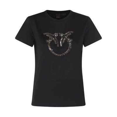 Pinko Love Birds Bead-embellished T-shirt In Black