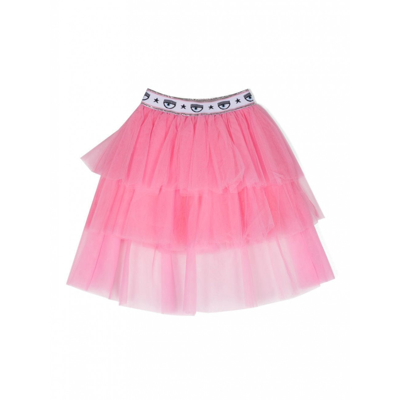 Chiara Ferragni Kids Elasticated Waistband Tiered Tulle Skirt In Pink