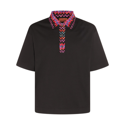 Missoni Black Multicolour Cotton Zig Zag Polo Shirt In Black And Multicolor