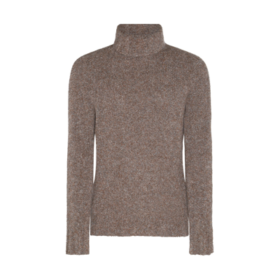 Giorgio Armani Beige Cashmere And Silk Blend Melange Sweater