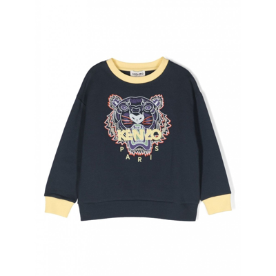 Kenzo Tiger-print Long-sleeved Sweatshirt In Marine