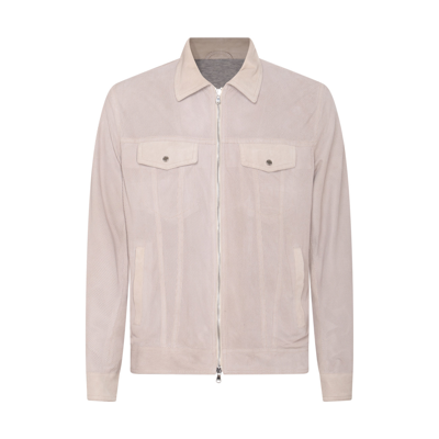 Barba Light Beige Leather Jacket In Artico