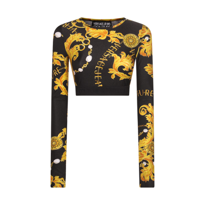 Versace Jeans Couture Black Longsleeve Tops With All-over Baroque Print