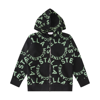 Stella Mccartney Kids' Black And Green Cotton Sweatshirt In Black/green