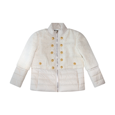 Balmain Tweed-panel Puffer Jacket In Ivory