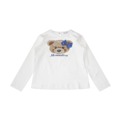 Monnalisa Babies' White And Light Blue Cotton T-shirt