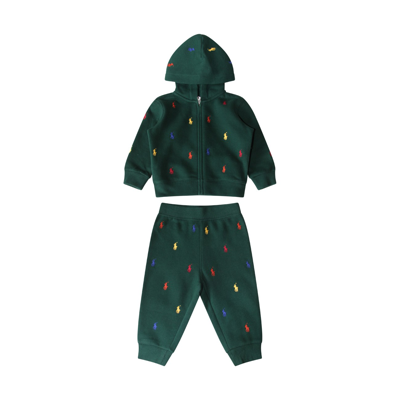 Polo Ralph Lauren Green Baby Boy Logo-embroidered Cotton-blend Hoody And Jogging Bottoms Set