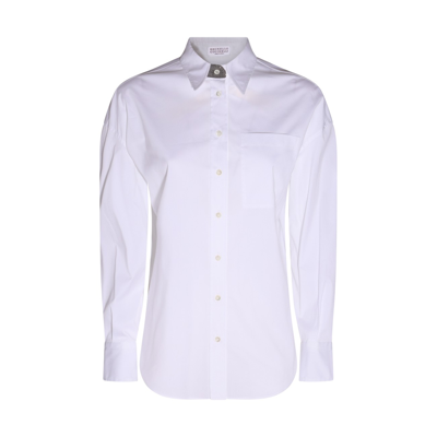 Brunello Cucinelli White Cotton Shirt In Blue