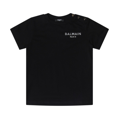 Balmain Black And Silver Cotton Logo T-shirt In Black/silver