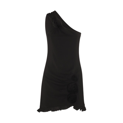 Blumarine Black Viscose Stretch One Shouler Mini Dress In Nero