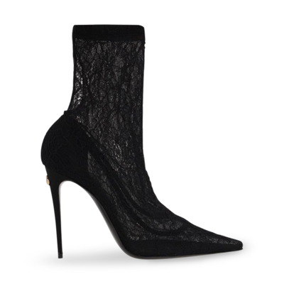 Dolce & Gabbana Black Stretch Lace Boots In Nero