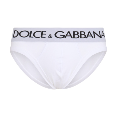 Dolce & Gabbana Mid-rise Briefs In Two-way Stretch Cotton In White