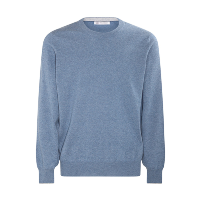 Brunello Cucinelli Blue Berry Cashmere Sweater In Sky Blue
