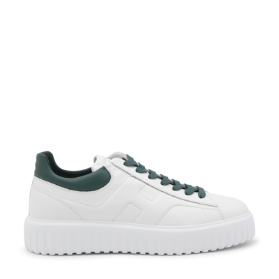 HOGAN WHITE AND GREEN LEATHER H-STRIPES SNEAKERS