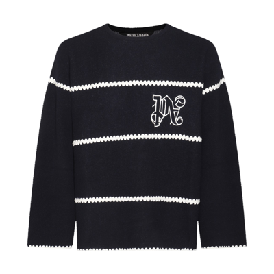 Palm Angels Black Wool Blend Pa Monogram Sweater