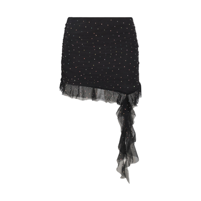 Rotate Birger Christensen Crystal-embellished Frilled Miniskirt In Black