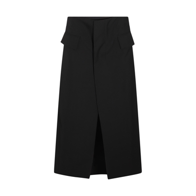Sacai Black Wool Blend Asymmetric Midi Skirt