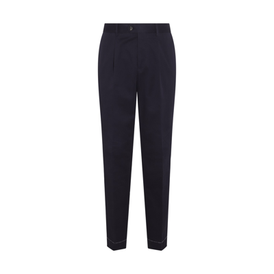 Brunello Cucinelli Black Cotton And Cashmere Blend Pants In Navy Blue