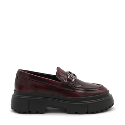 Hogan Bordeaux Leather H629 Loafers In Burgundy
