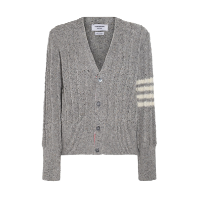 Thom Browne Light Grey Wool And Mohair Blend 4-bar Cardigan In Lt Grey