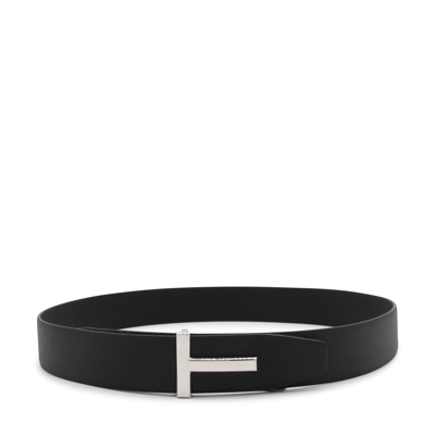 Tom Ford Black And Navy Leather T Belt In Black-navy