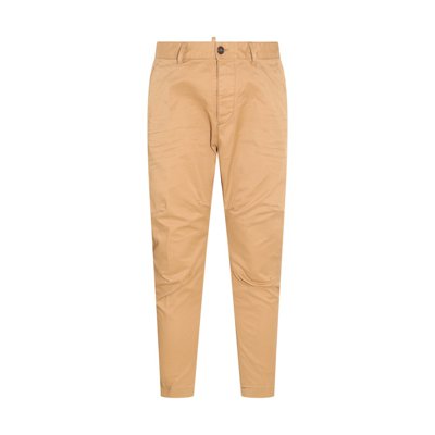 DSQUARED2 LIGHT BROWN COTTON BLEND TROUSERS