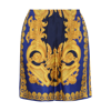 Versace Silk Shorts With Barocco 660 Print In Blue