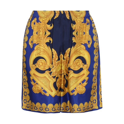 Versace Silk Shorts With Barocco 660 Print In Multi-colored