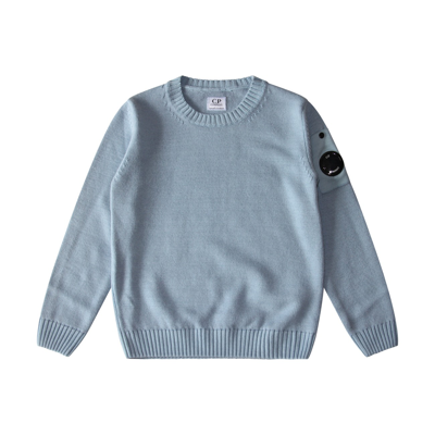C.p. Company Lens-detailed Crewneck Jumper In Dusty Blue