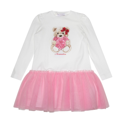 Monnalisa Kids' Graphic-print Cotton Tulle Dress In Pink