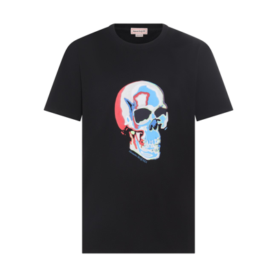 Alexander Mcqueen Solarized Skull Printed Cotton T-shirt In Black,multicolor