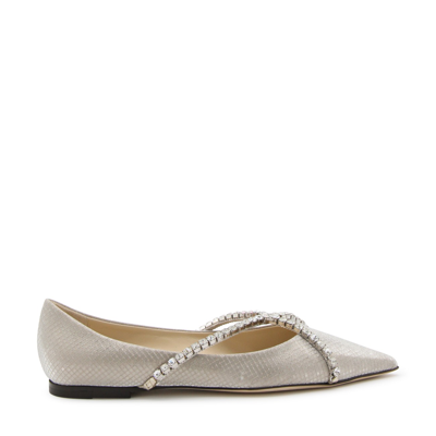 JIMMY CHOO CHAMPAGNE LEATHER GENEVI BALLERINA SHOES