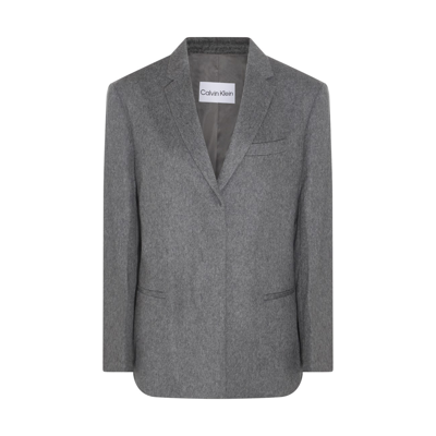 Calvin Klein Dark Grey Wool Blend Blazer In Grey