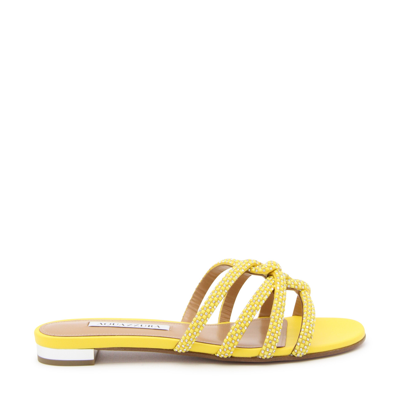 Aquazzura Yellow Leather Sandals In Citron