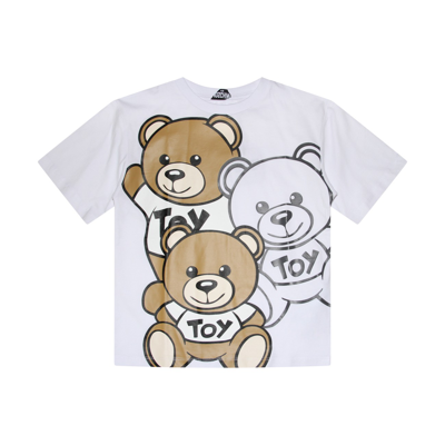 Moschino Teddy Bear-motif Cotton T-shirt In Bianco Ottico