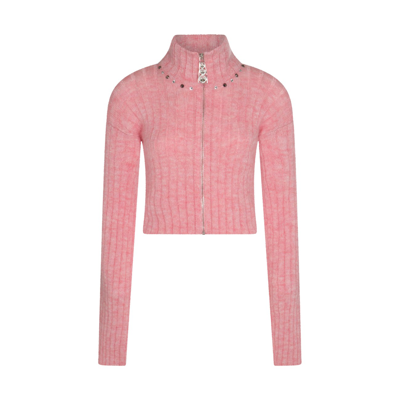 Alessandra Rich Pink Virgin Wool Blend Sweater In Nude & Neutrals