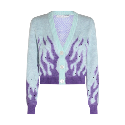 Alessandra Rich Flame Knitted Cropped Cardigan In Purple