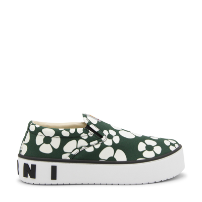 Marni Carhartt Green And White Canvas Slip On Sneakers
