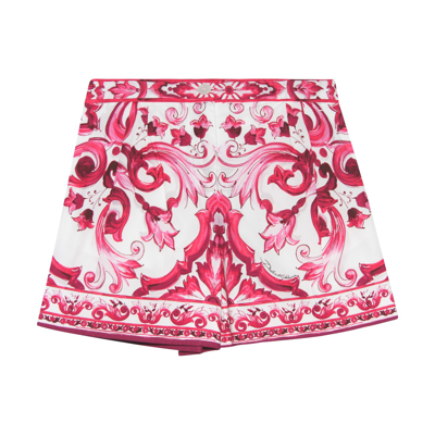 Dolce & Gabbana Maioliche Fuchsia Cotton Shorts In Maioliche Fuxia