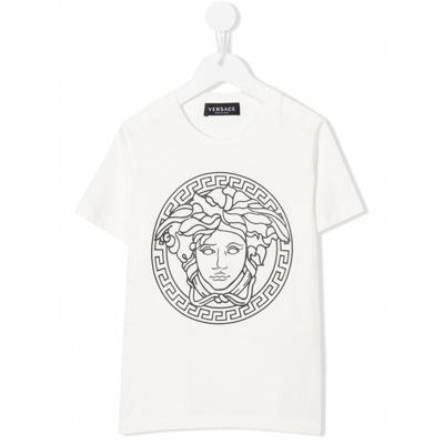 Versace White Cotton Medusa T-shirt In Bianco+nero